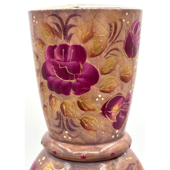 Vintage Matryoshka Russian Hand Painted Doll Vodka Wood Bottle Holder Artisan - Picture 8 of 16
